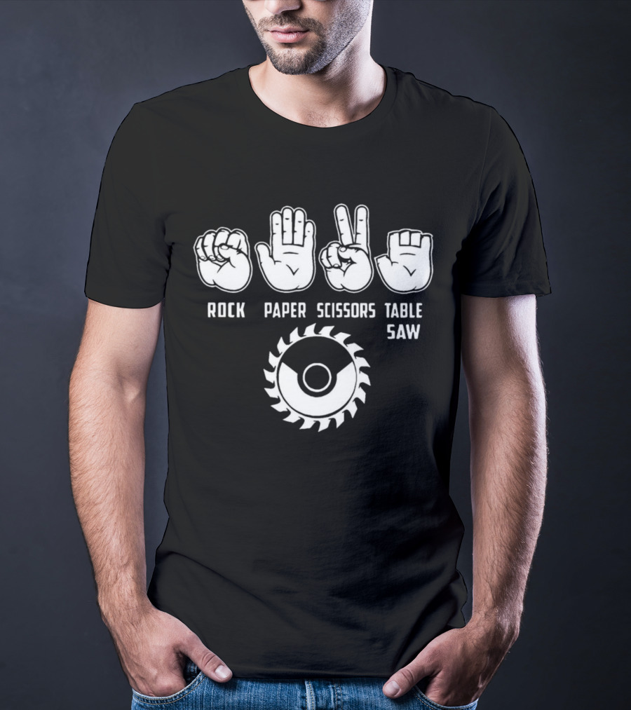 Rock Paper Scissors Table Saw Hand Gesture With Circular Blade T-Shirt