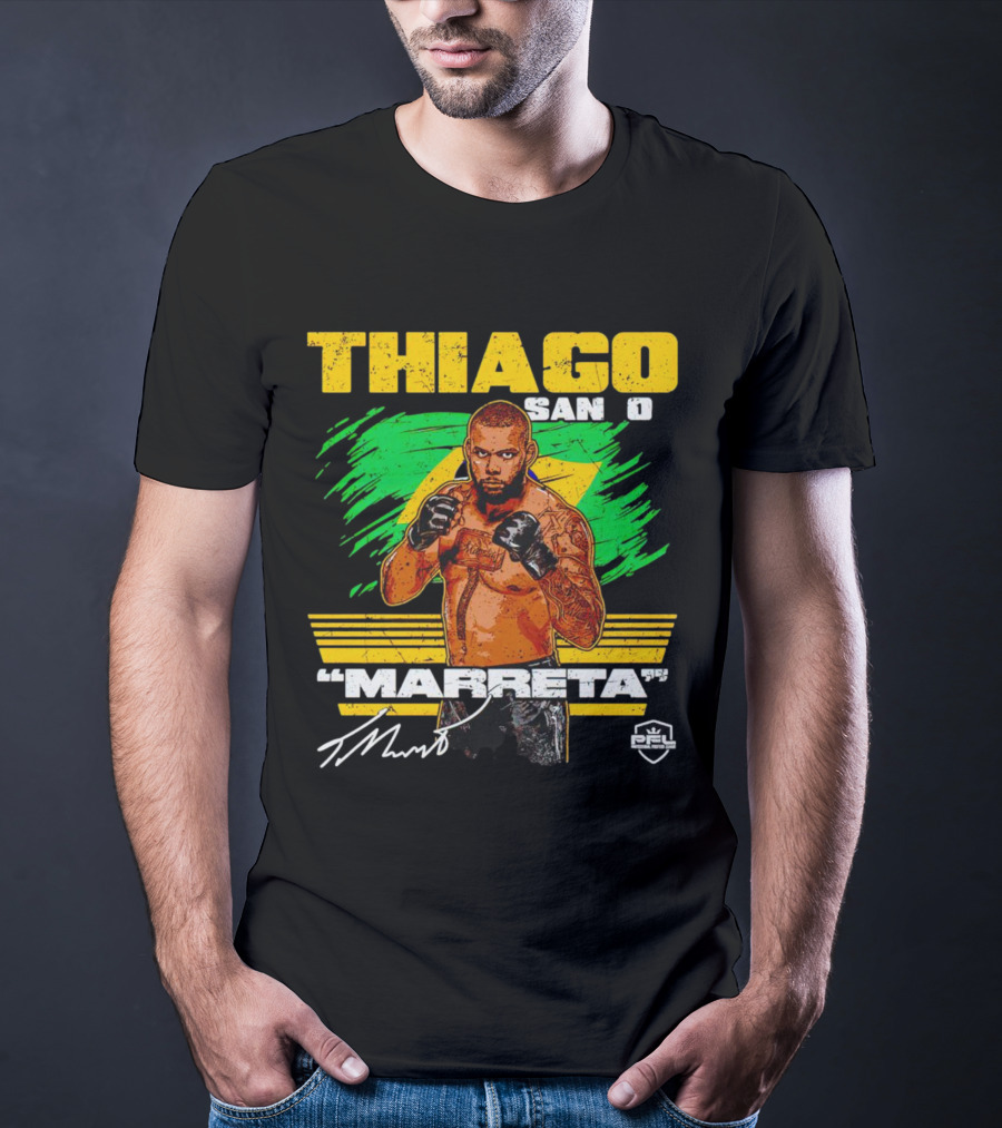 Thiago Santos Marreta PFL Signature MMA Fighter Brazilian Flag Background T-Shirt