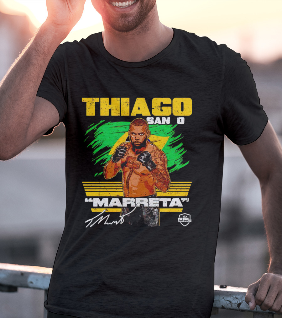 Thiago Santos Marreta PFL Signature MMA Fighter Brazilian Flag Background T-Shirt