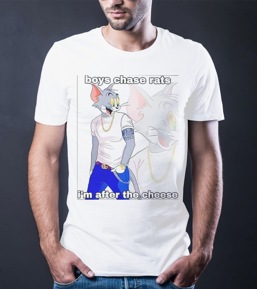 Boys Chase Rats, I'm After The Cheese Cartoon Cat With Gold Chain And Watch T-Shirt