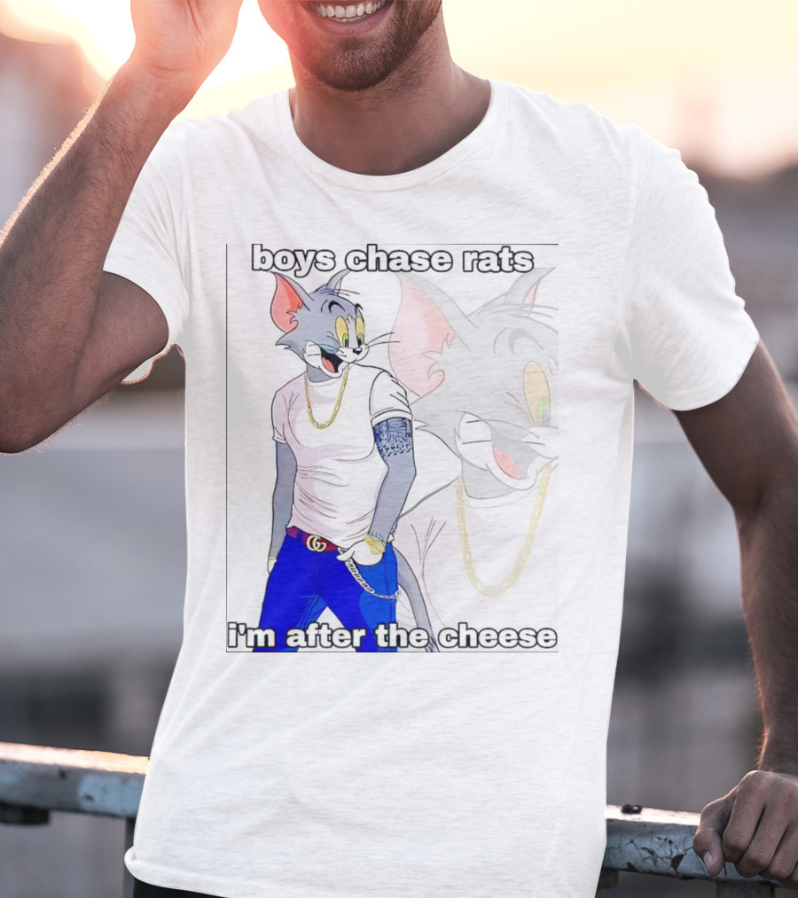 Boys Chase Rats, I'm After The Cheese Cartoon Cat With Gold Chain And Watch T-Shirt