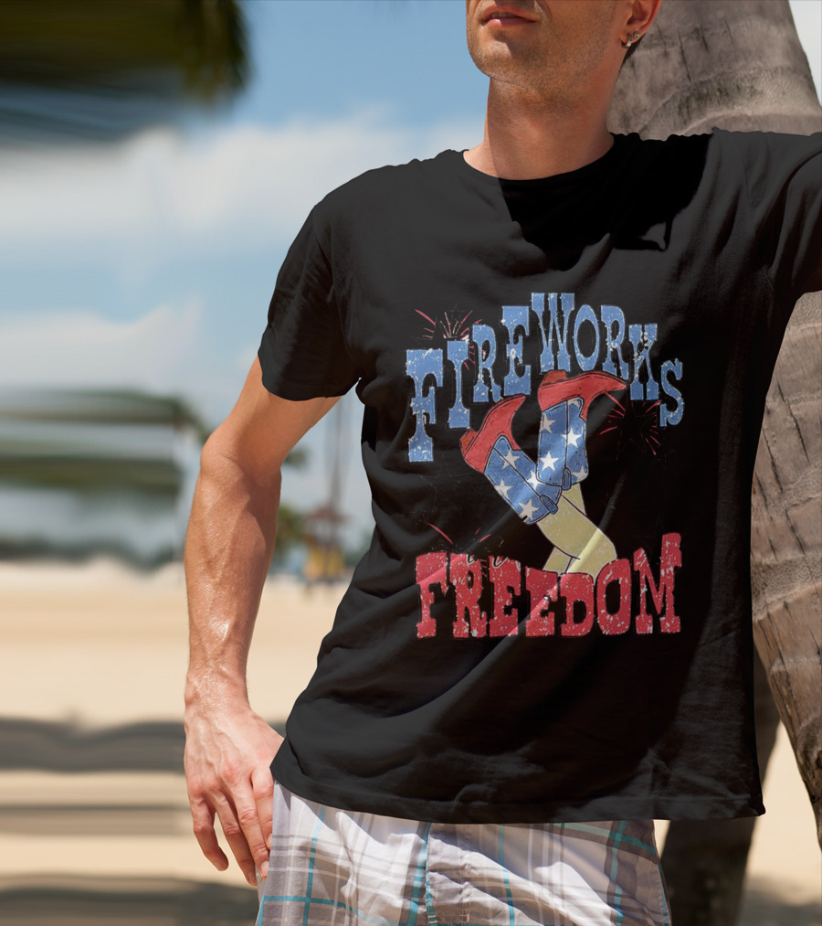 FIREWORKS AND FREEDOM STARS COWGIRL BOOTS T-Shirt