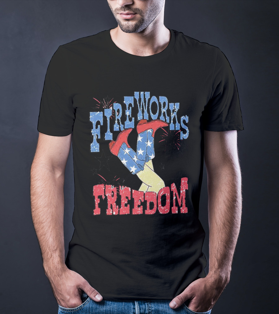 FIREWORKS AND FREEDOM STARS COWGIRL BOOTS T-Shirt