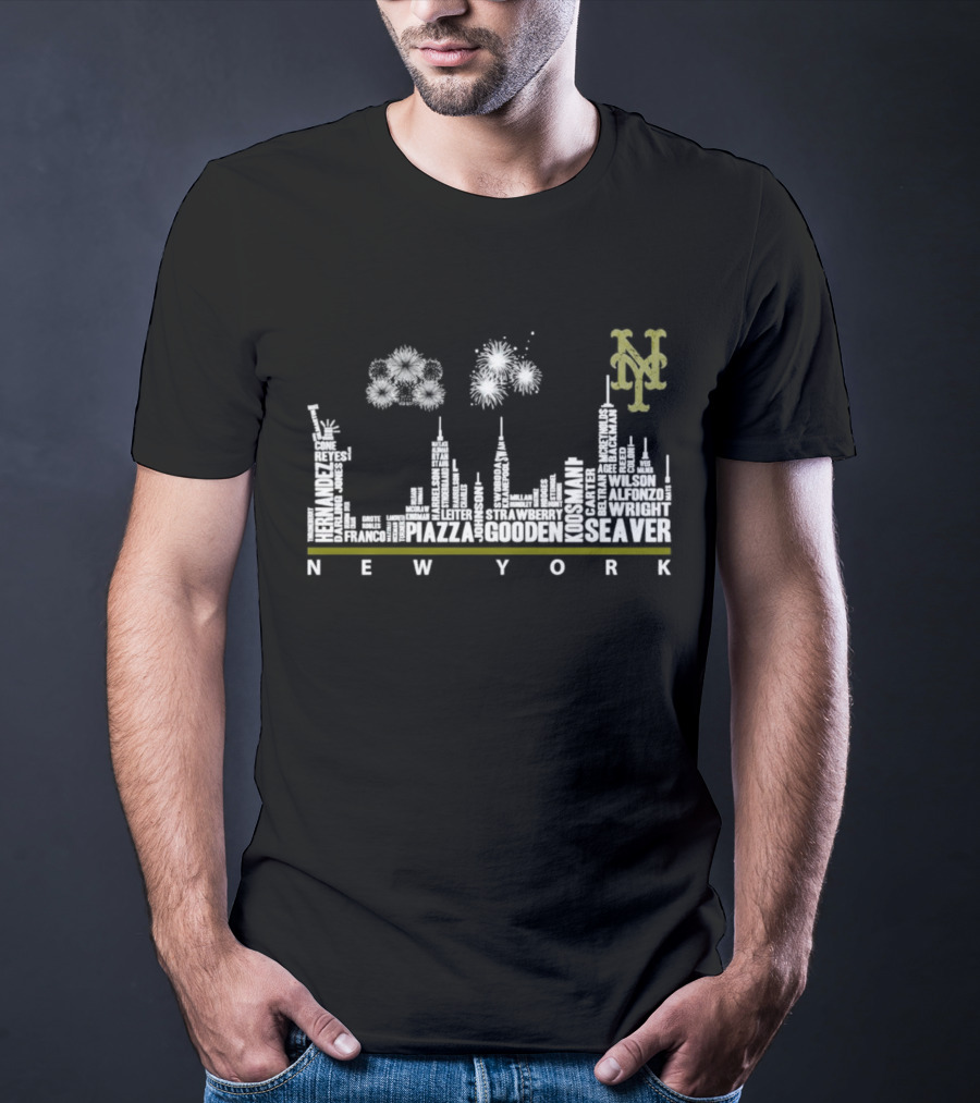 New York Mets Skyline With Player Names T-Shirt