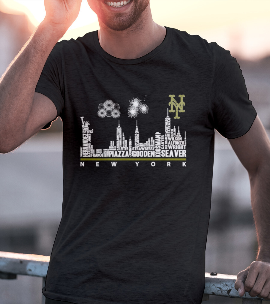 New York Mets Skyline With Player Names T-Shirt