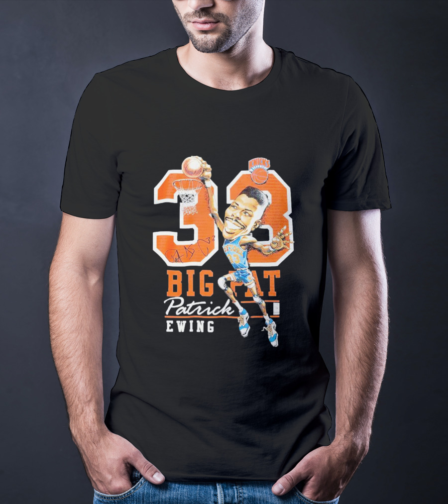 Knicks 33 Big Pat Patrick Ewing Signature Slam Dunk T-Shirt