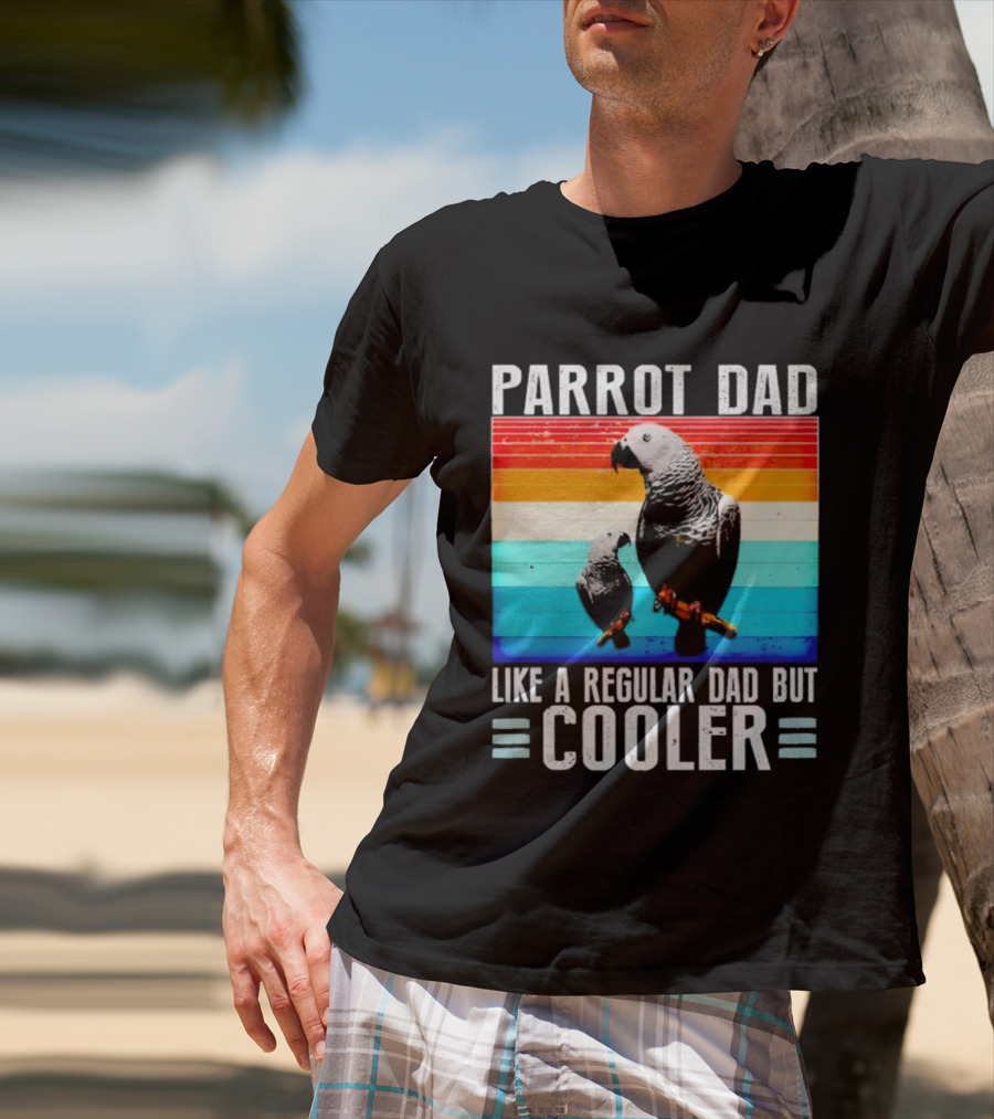 Parrot Dad Like A Regular Dad But Cooler Retro Stripes T-Shirt