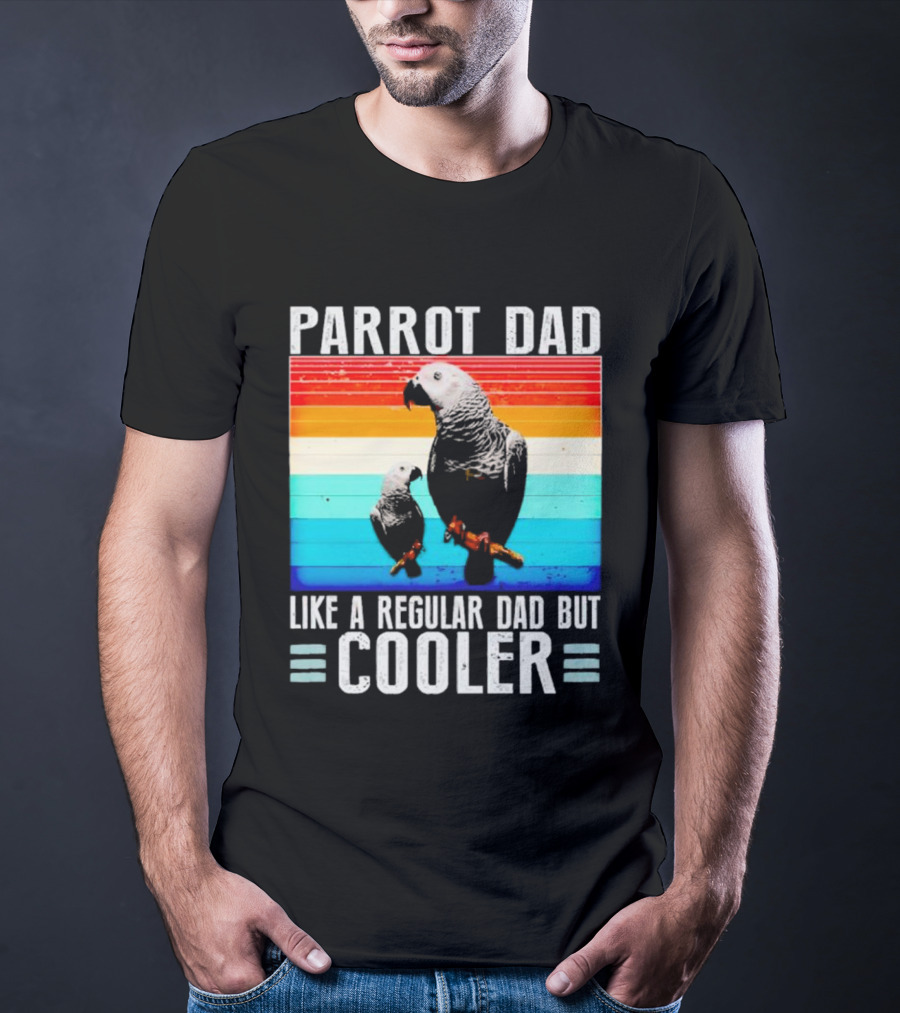 Parrot Dad Like A Regular Dad But Cooler Retro Stripes T-Shirt