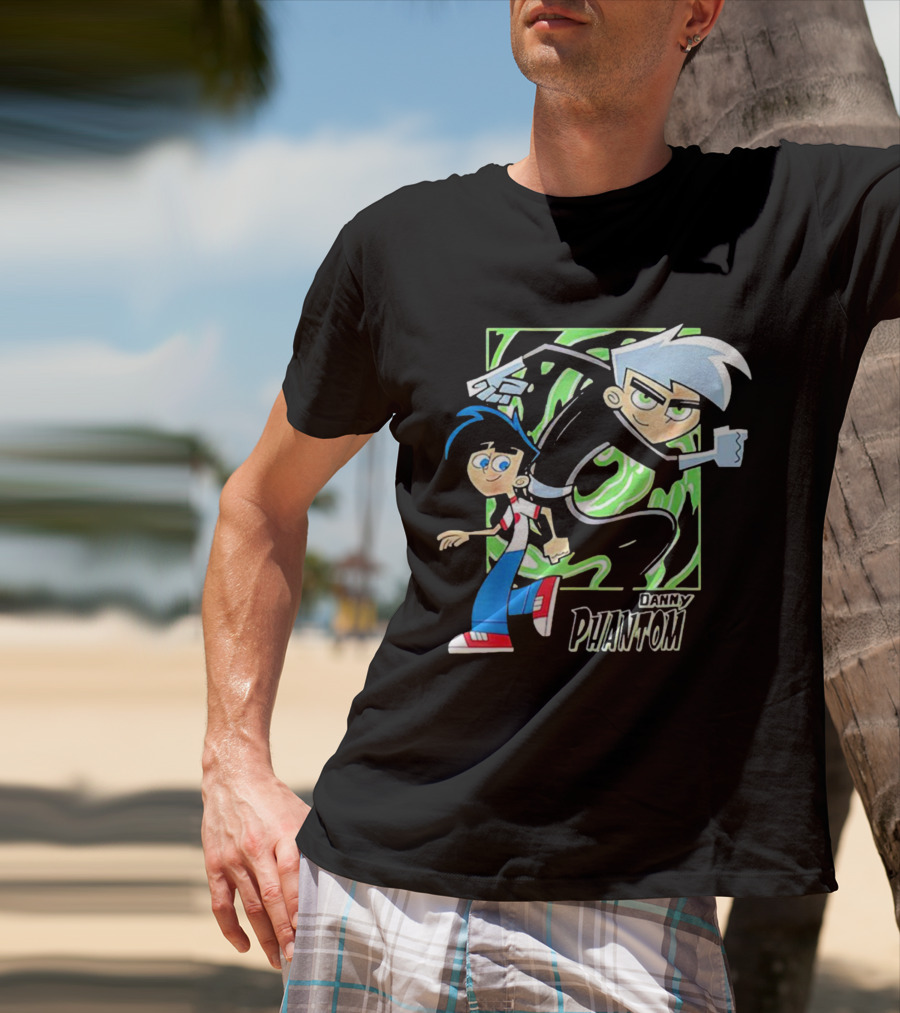Danny Phantom Cartoon Artwork With Ghostly Green Swirl T-Shirt