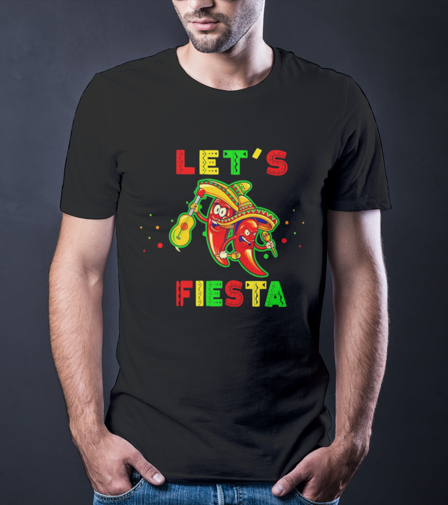 LET’S FIESTA Sombrero Guitar Chilis Cinco De Mayo T-Shirt