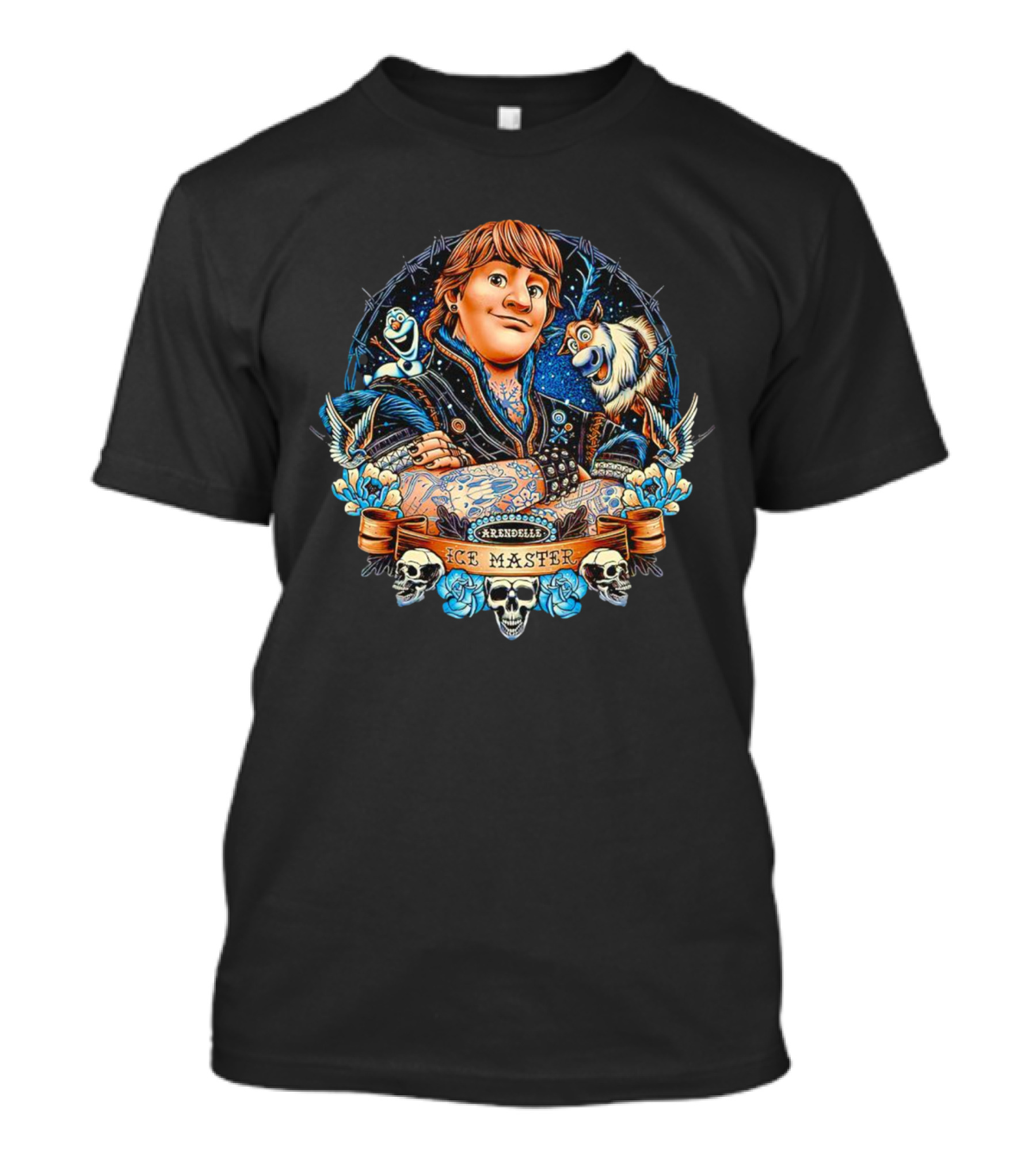 Arendelle Ice Master With Olaf And Sven Skulls And Roses Tattoo T-Shirt