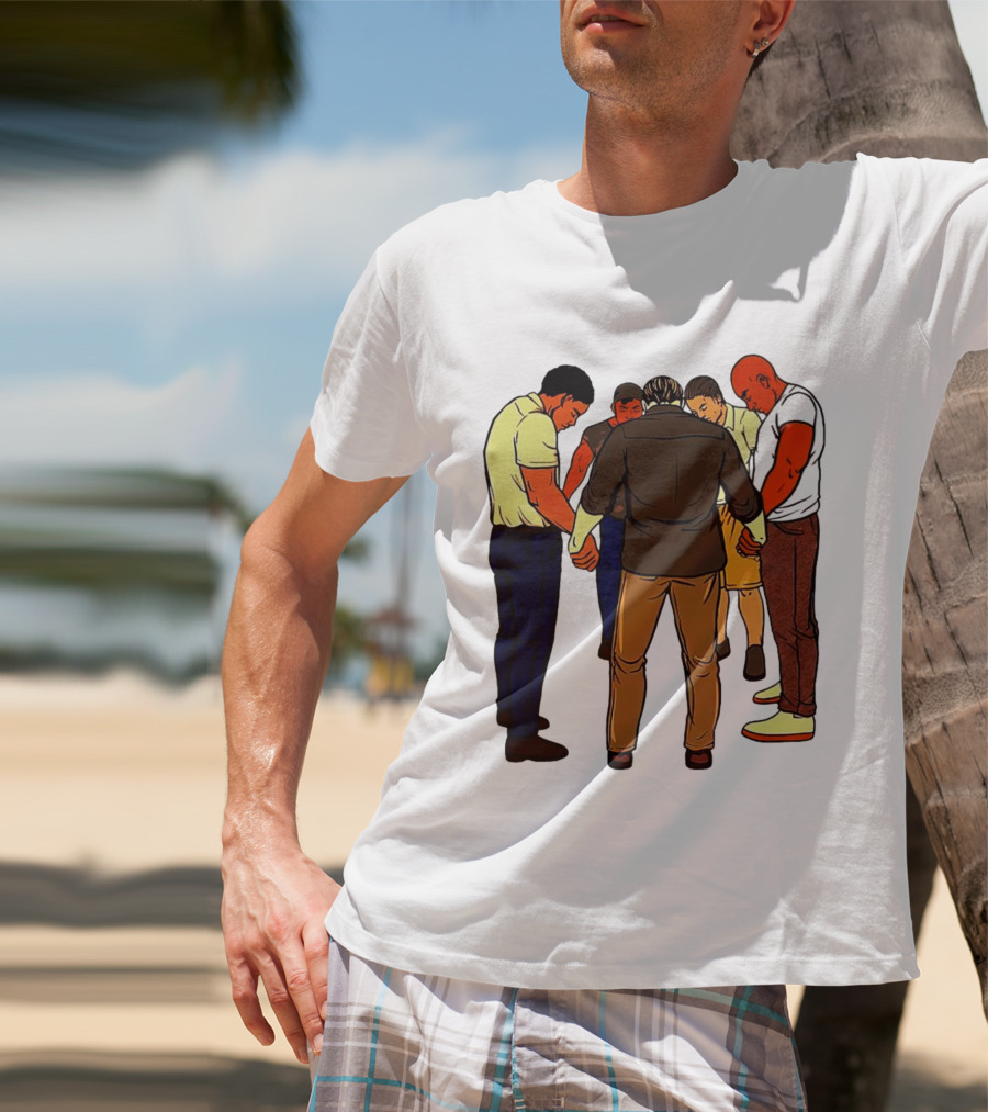 Black Men Praying In Circle Together T-Shirt