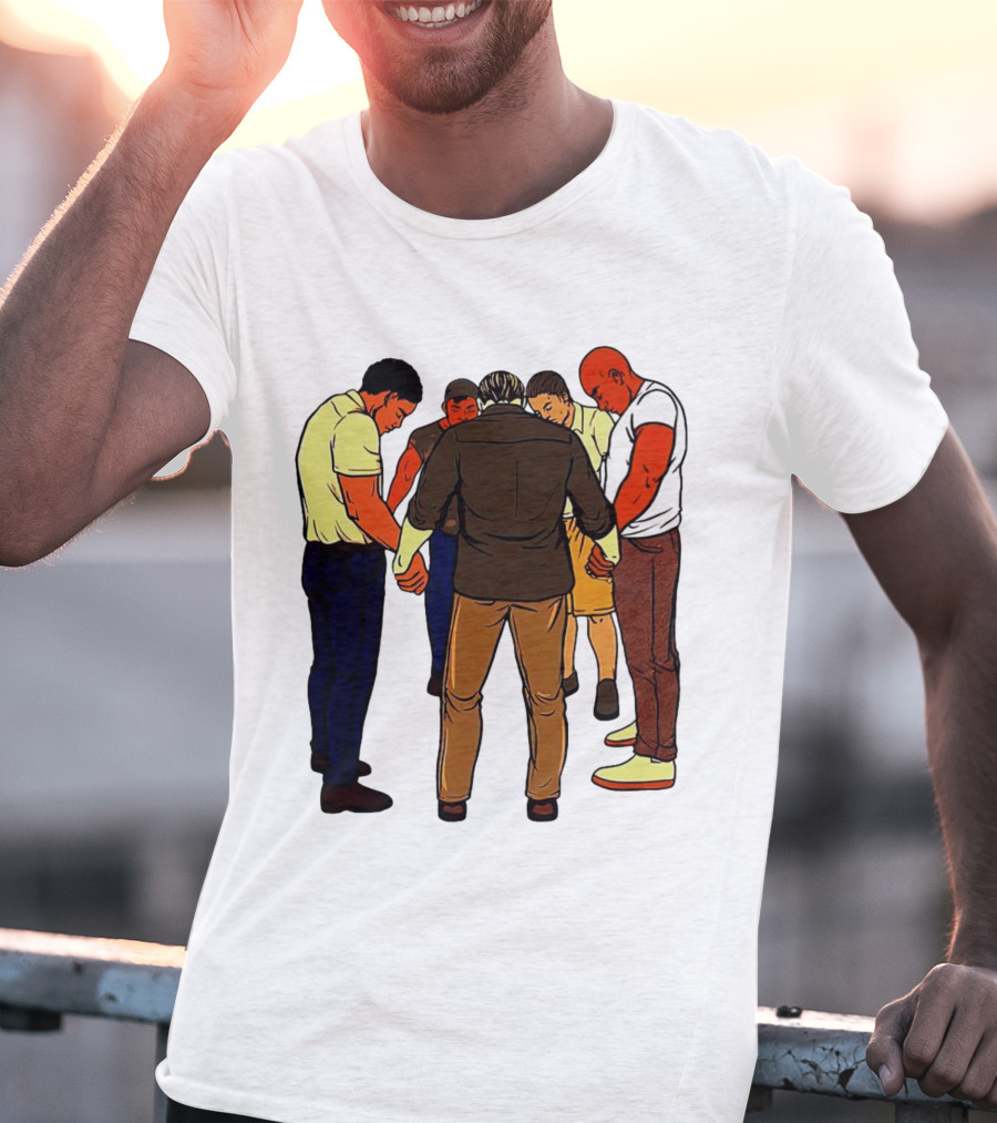 Black Men Praying In Circle Together T-Shirt