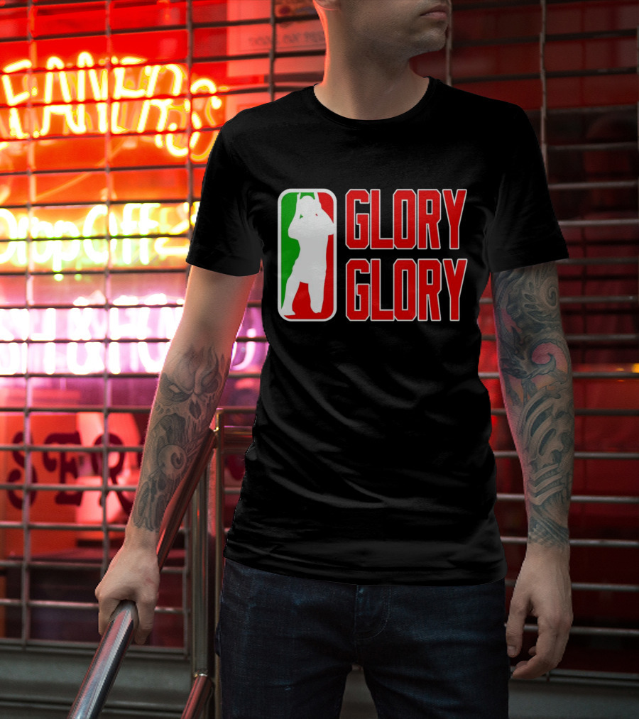 GLORY GLORY Soccer Trophy Celebration Silhouette Mexican Flag Colors T-Shirt
