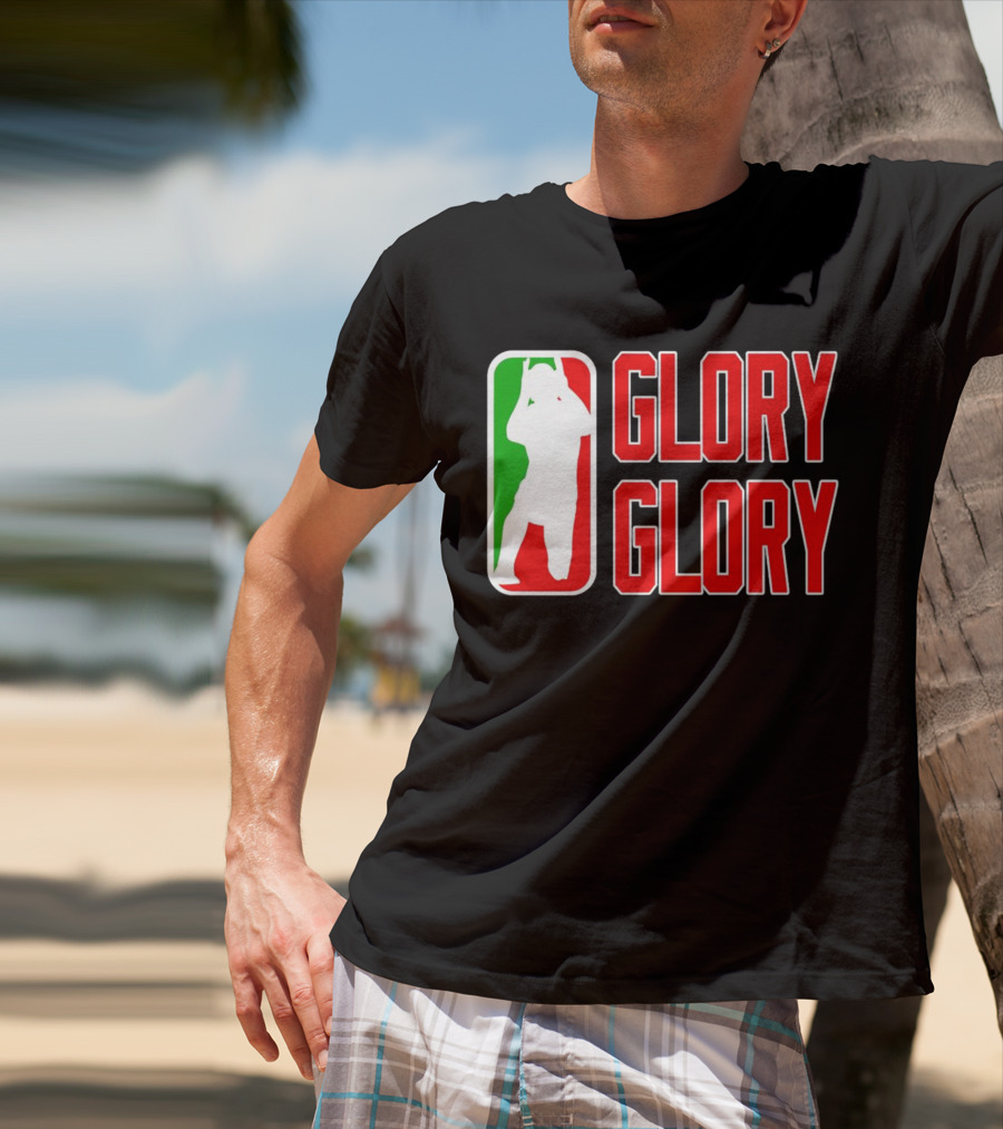 GLORY GLORY Soccer Trophy Celebration Silhouette Mexican Flag Colors T-Shirt