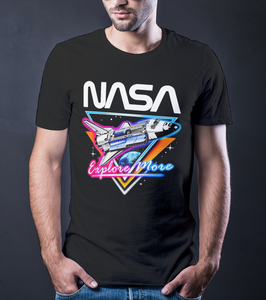 NASA Neon Glow Space Shuttle Explore More T-Shirt