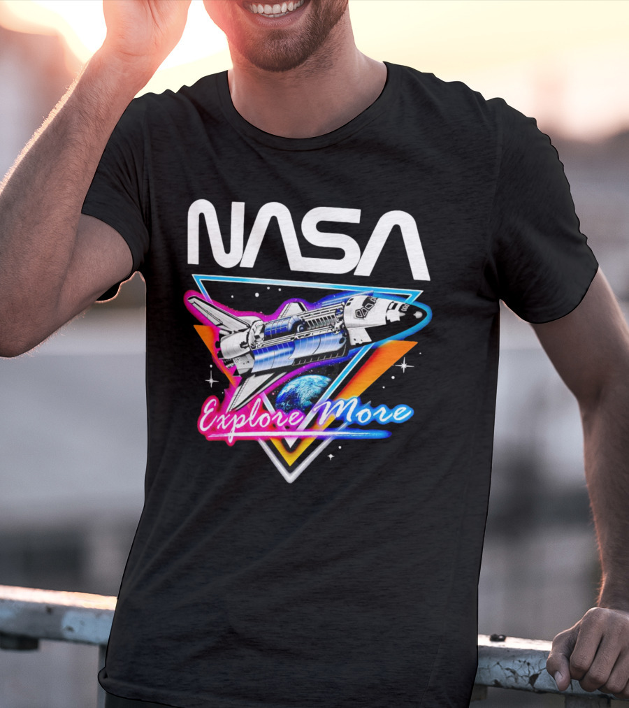 NASA Neon Glow Space Shuttle Explore More T-Shirt