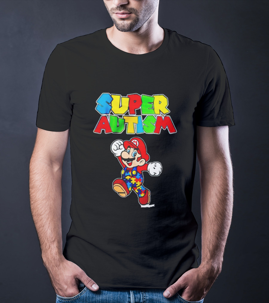 Super Autism Mario Puzzle Piece Overalls Iconic Character T-Shirt