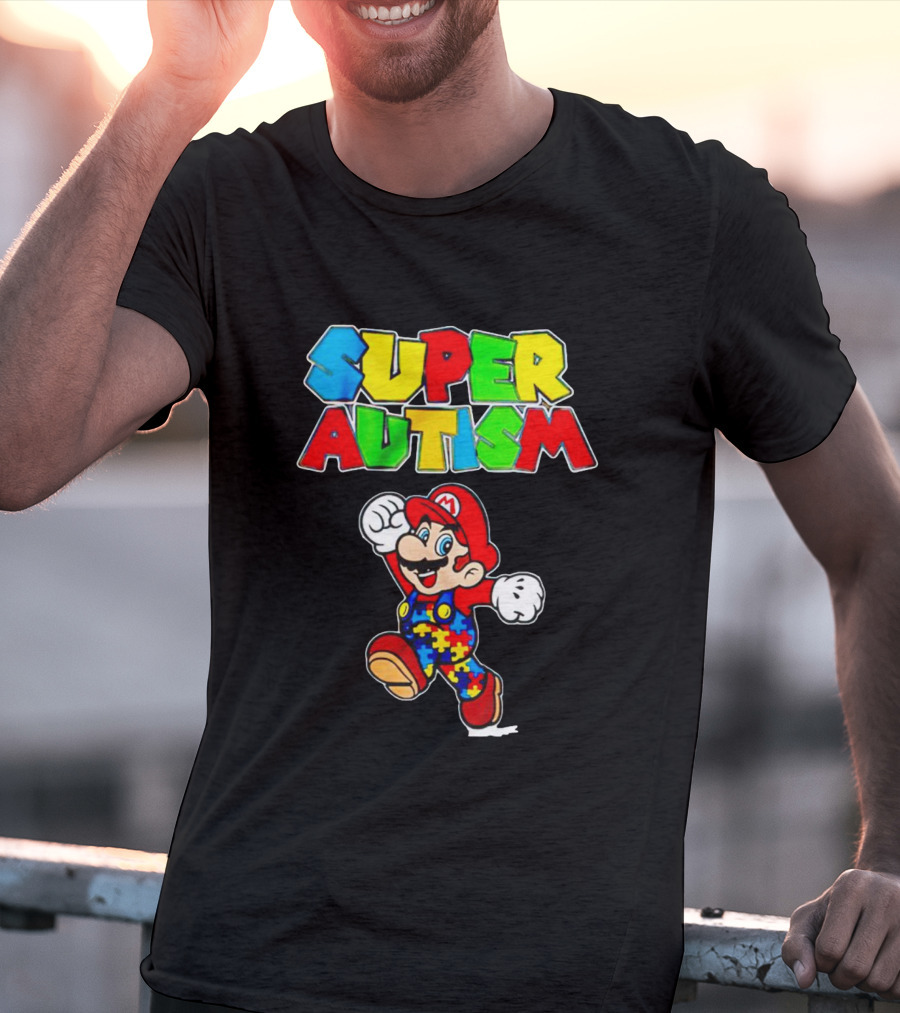Super Autism Mario Puzzle Piece Overalls Iconic Character T-Shirt