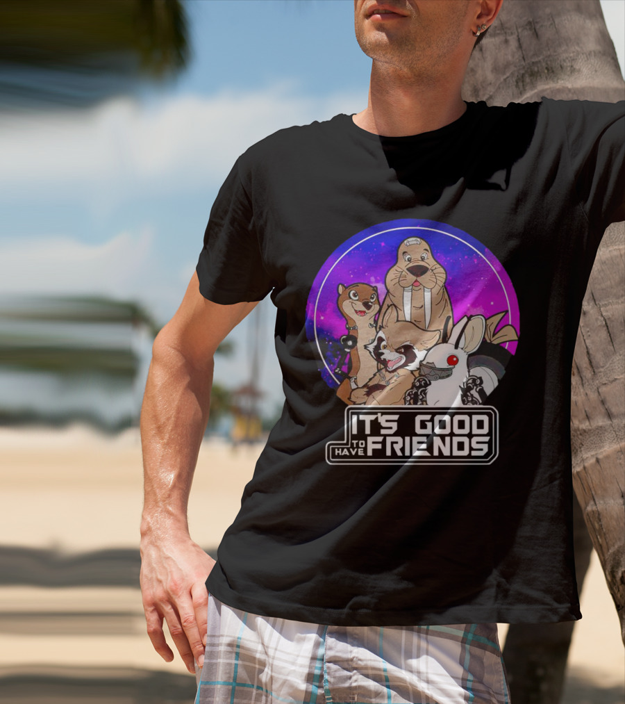 It's Good To Have Friends Rocket Rabbit Space Circle T-Shirt