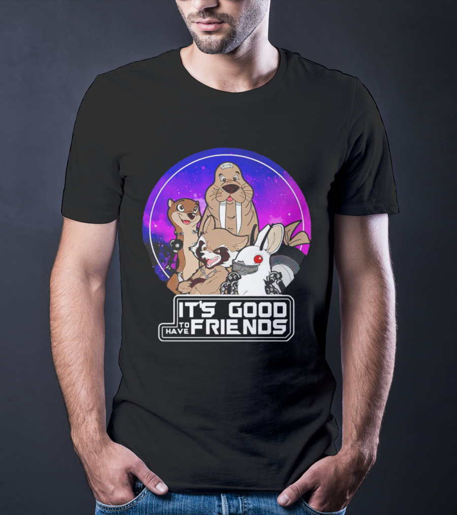 It's Good To Have Friends Rocket Rabbit Space Circle T-Shirt
