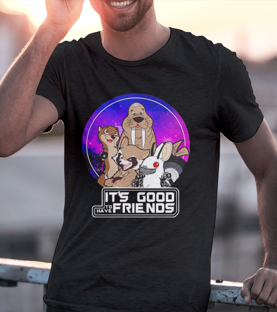 It's Good To Have Friends Rocket Rabbit Space Circle T-Shirt