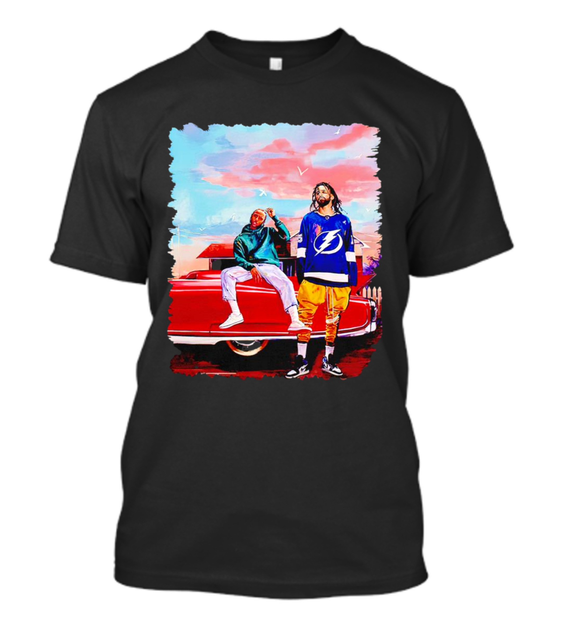 J Cole And Kendrick Lamar Concert With Retro Car And Tampa Bay Lightning Jersey T-Shirt