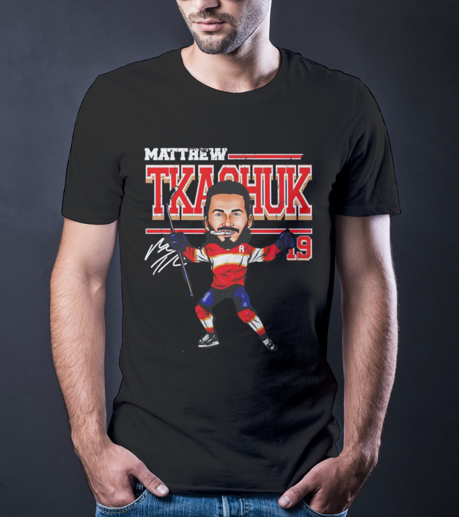 Matthew Tkachuk Florida Panthers Number 19 Cartoon Signature T-Shirt