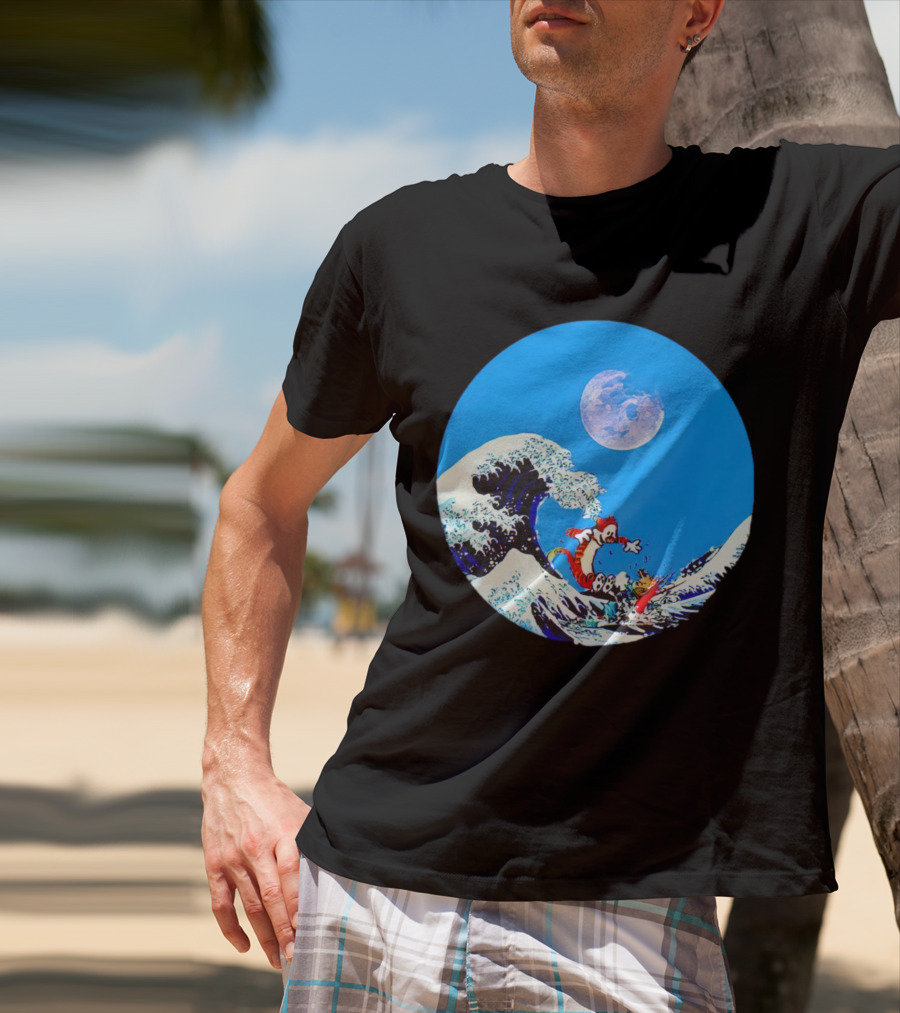 Calvin And Hobbes Lovers Great Wave Moon Adventure T-Shirt