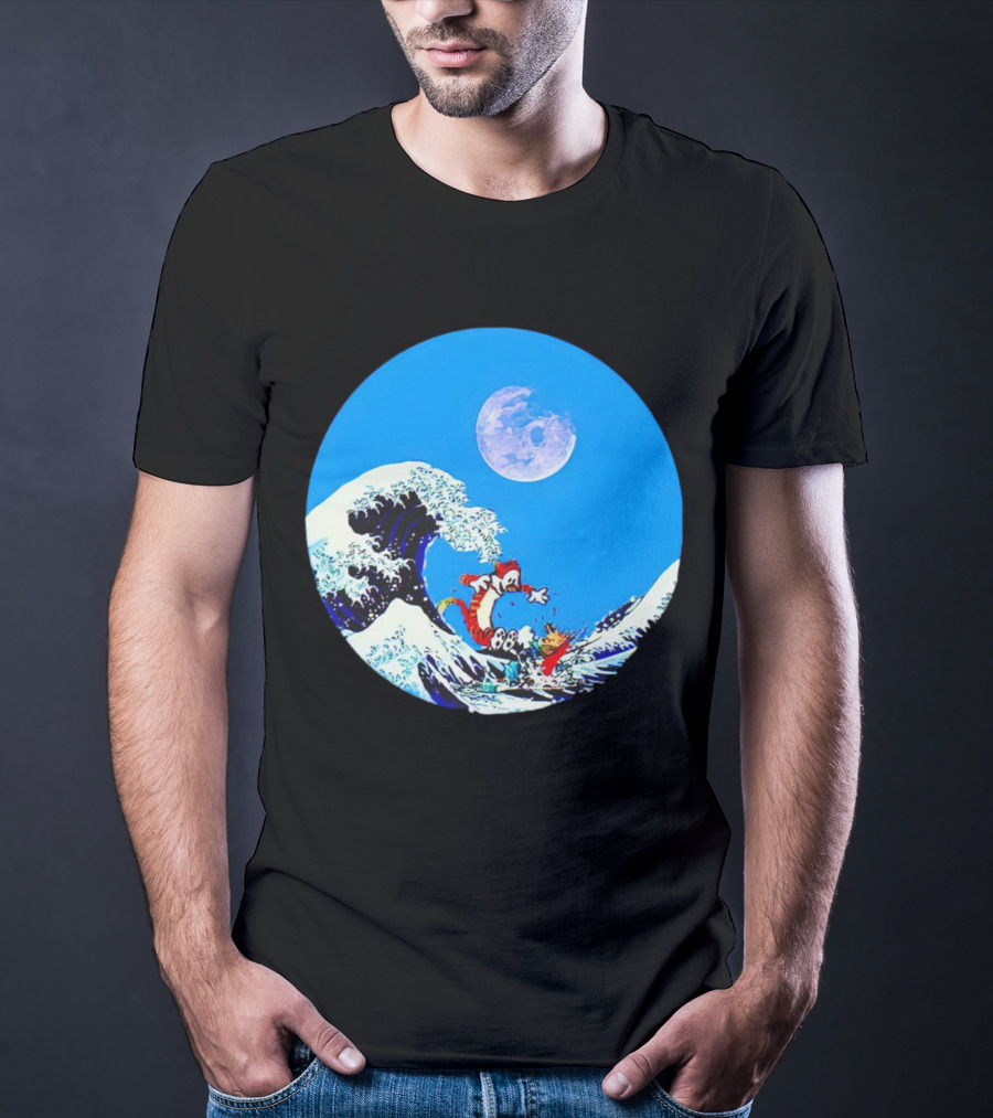 Calvin And Hobbes Lovers Great Wave Moon Adventure T-Shirt