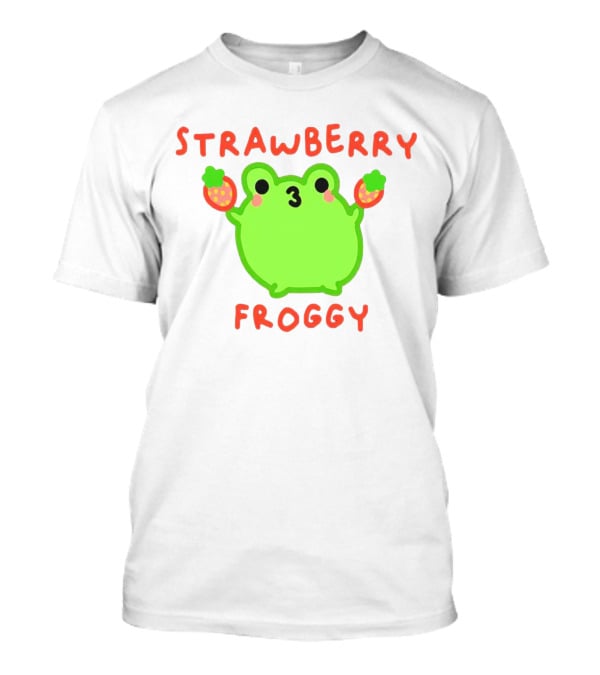 STRAWBERRY FROGGY Green Frog Holding Strawberries T-Shirt