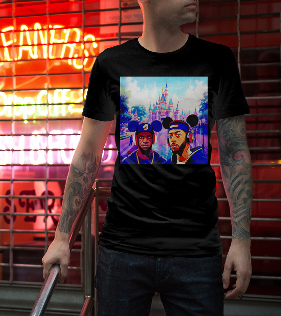Lebron James And Anthony Davis Disneyland Mickey Mouse Ear Headphones Lakers Basketball Fun T-Shirt