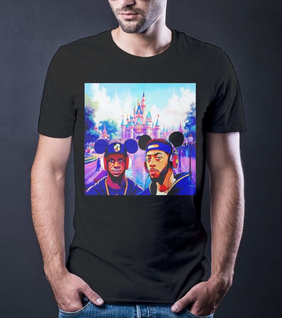 Lebron James And Anthony Davis Disneyland Mickey Mouse Ear Headphones Lakers Basketball Fun T-Shirt