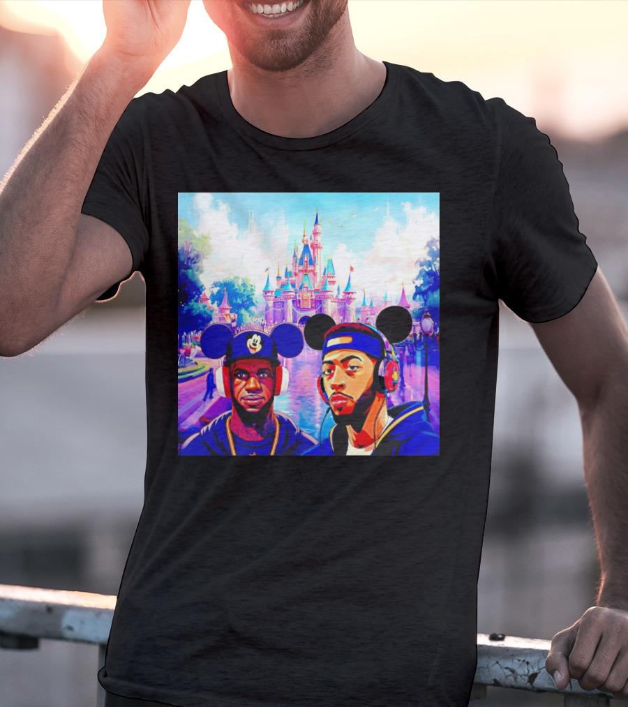 Lebron James And Anthony Davis Disneyland Mickey Mouse Ear Headphones Lakers Basketball Fun T-Shirt