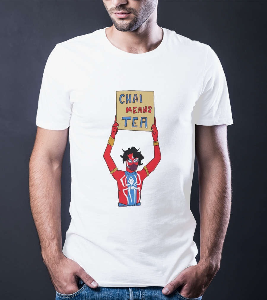CHAI MEANS TEA Red And Blue Superhero T-Shirt