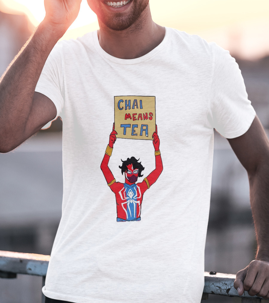 CHAI MEANS TEA Red And Blue Superhero T-Shirt