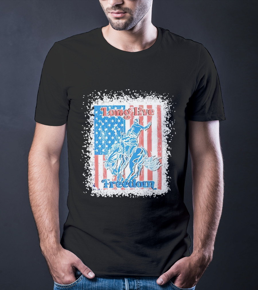 Long Live Freedom America Flag Cowboy And Horse T-Shirt
