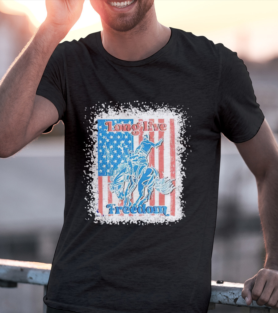Long Live Freedom America Flag Cowboy And Horse T-Shirt