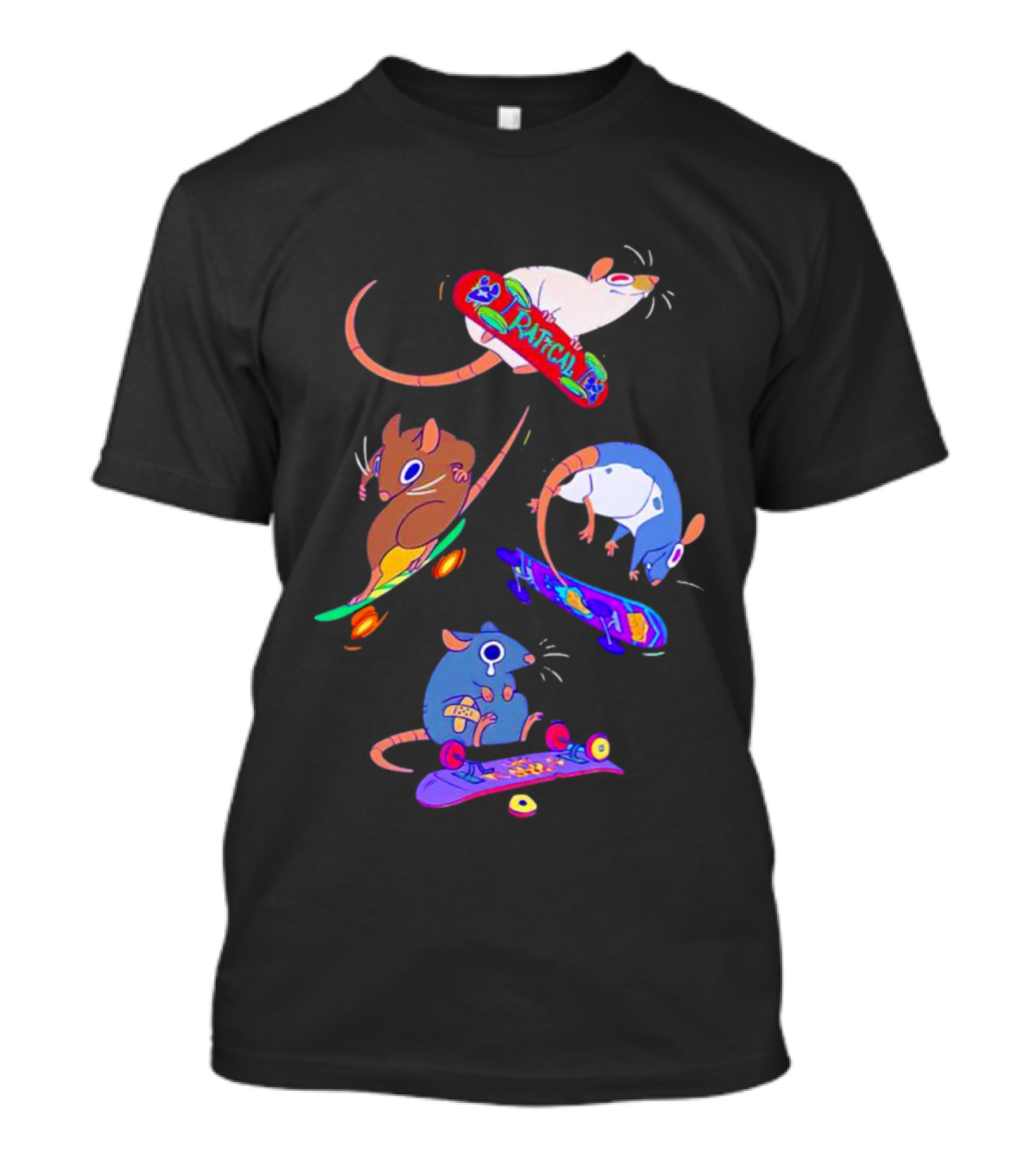 Skateboarding Ratical Rat Colorful Tricks T-Shirt