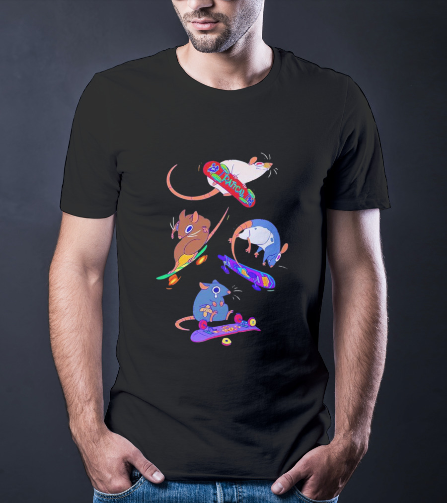 Skateboarding Ratical Rat Colorful Tricks T-Shirt