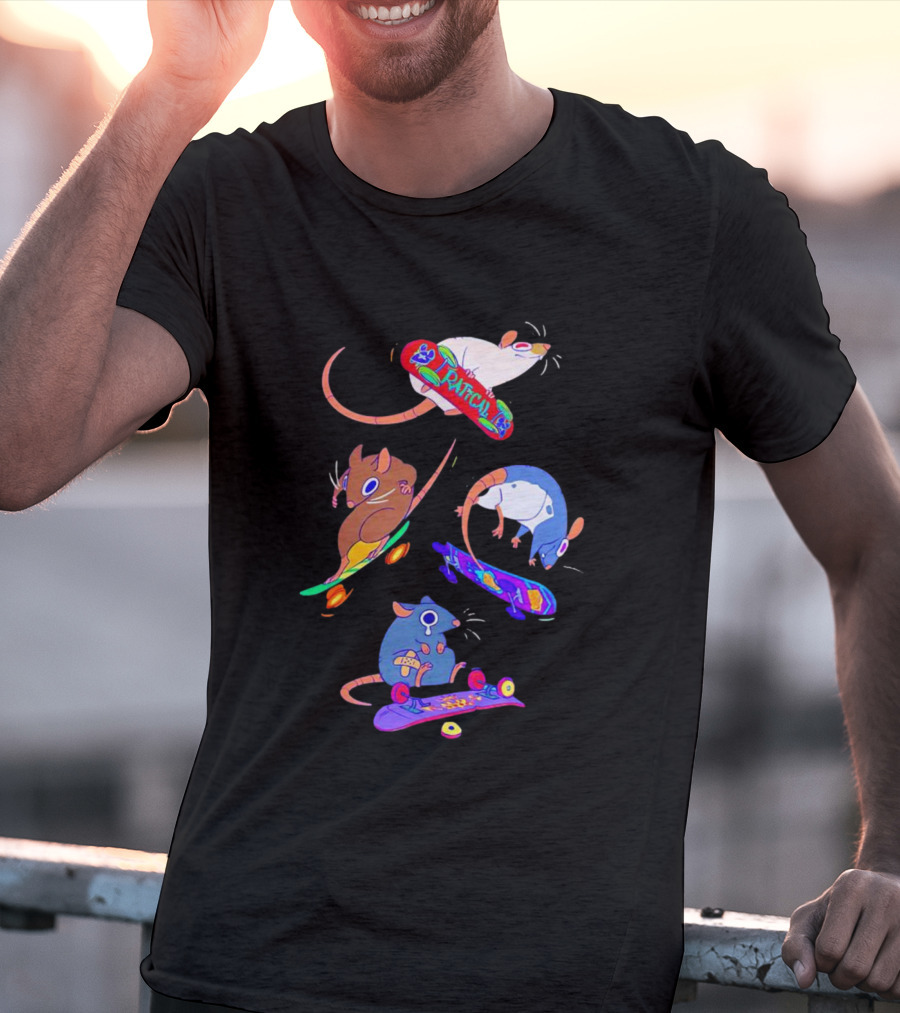 Skateboarding Ratical Rat Colorful Tricks T-Shirt