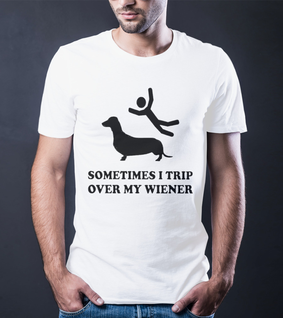 Sometimes I Trip Over My Wiener Dachshund Silhouette Tripping Stick Figure T-Shirt