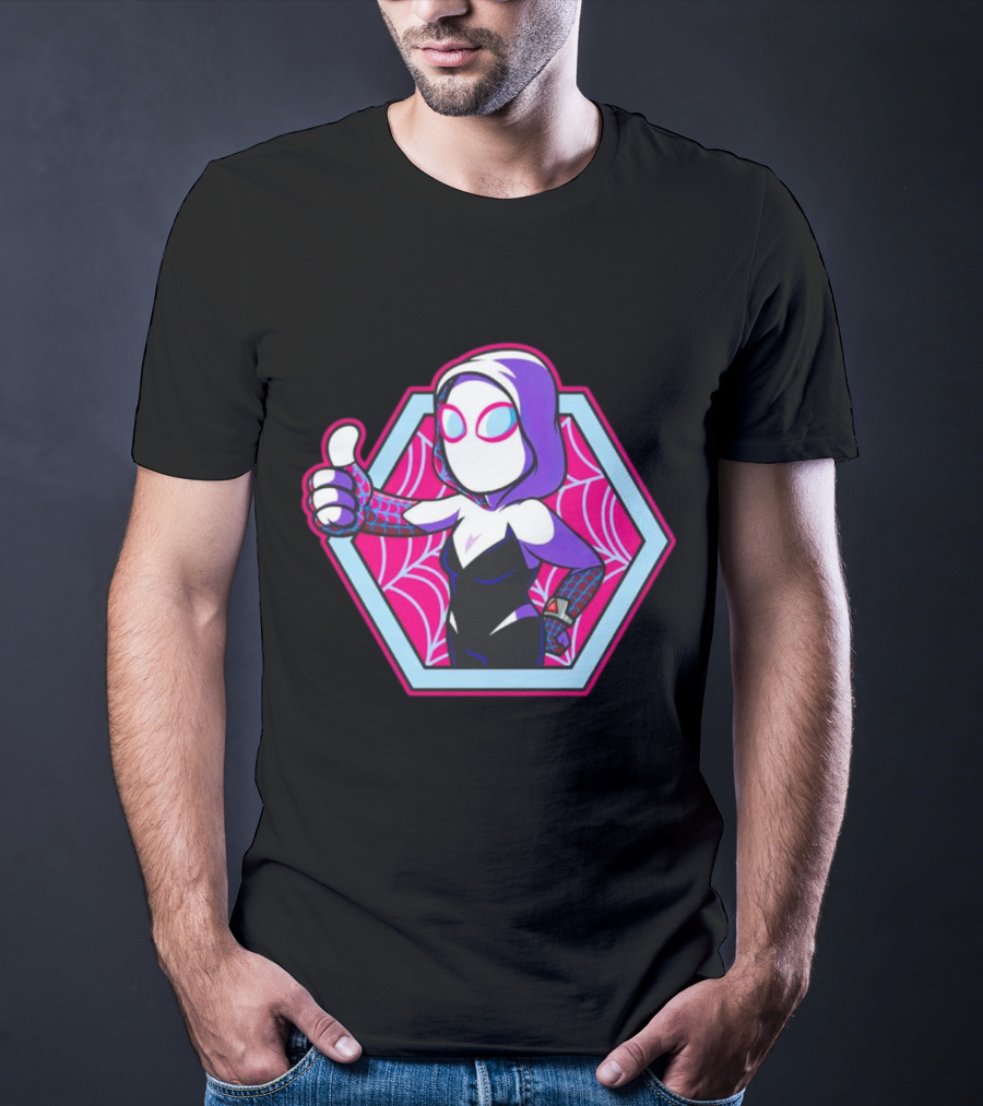 Vault Gwen Thumbs Up Spider-Gwen Hexagon Web Background T-Shirt