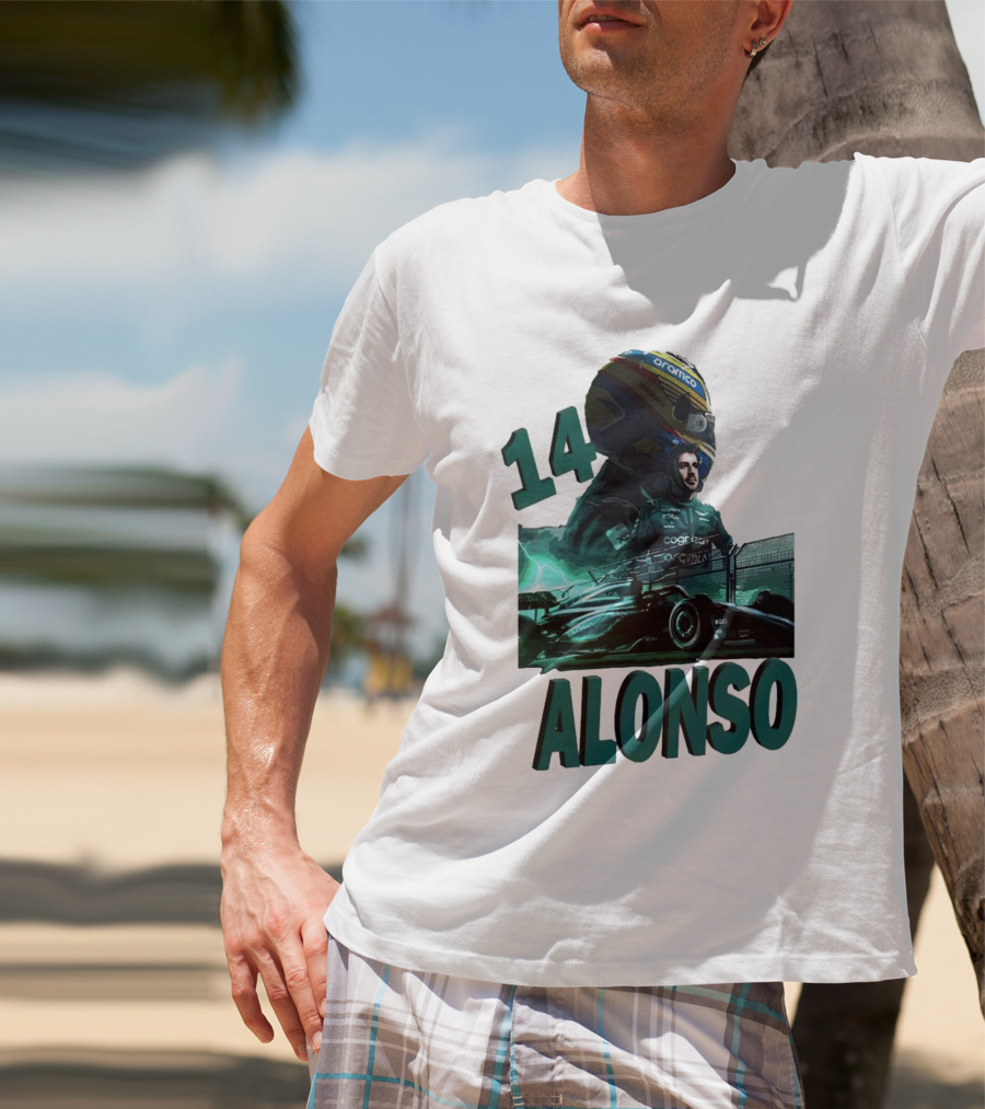 14 Alonso Aramco Racing Helmet And Car T-Shirt