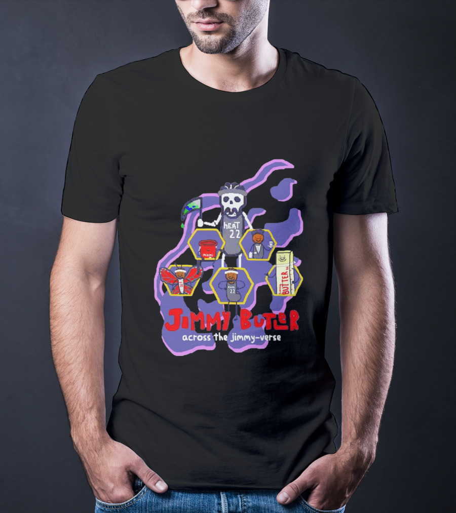 Jimmy Butler Miami Heat 22 Skull Cartoon Across The Jimmy-Verse T-Shirt
