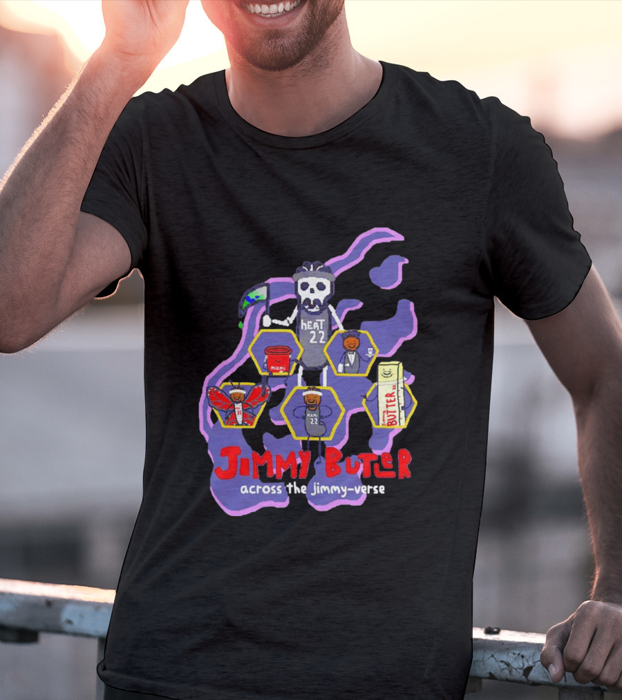 Jimmy Butler Miami Heat 22 Skull Cartoon Across The Jimmy-Verse T-Shirt