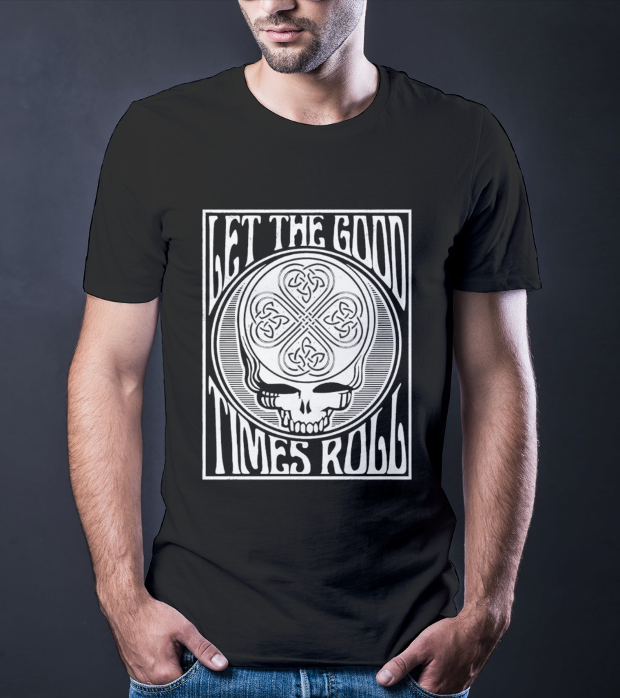 Let The Good Times Roll Skull With Celtic Knot Motif T-Shirt