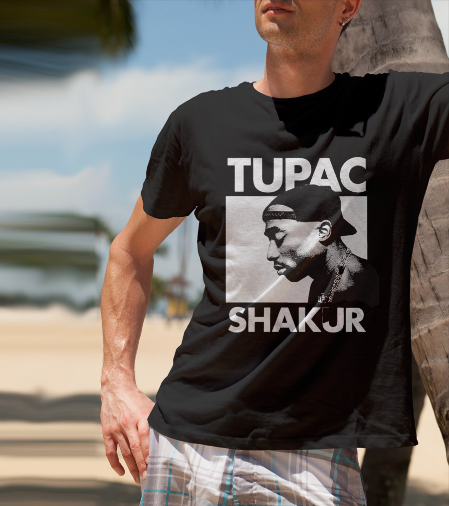 Tupac Shakur Profile Portrait Black T-Shirt
