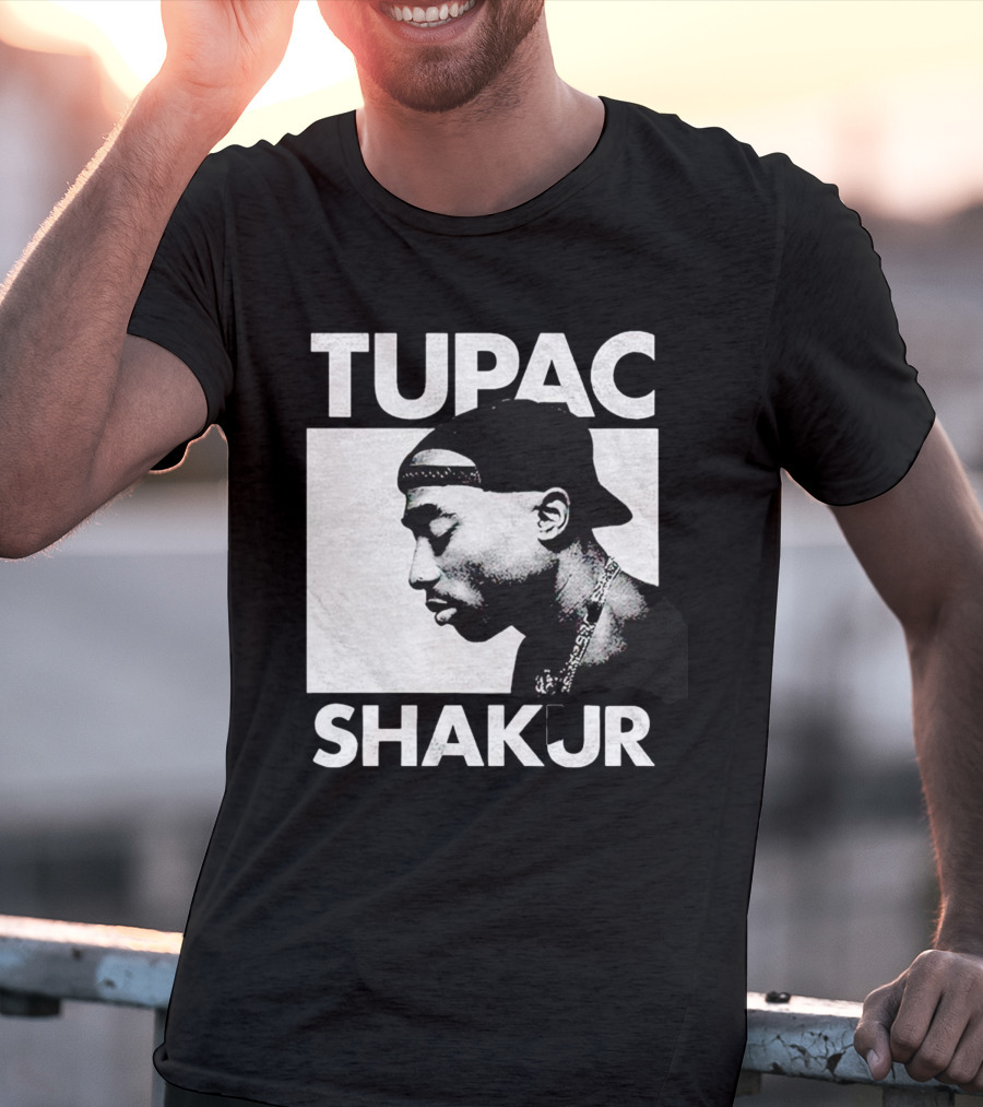 Tupac Shakur Profile Portrait Black T-Shirt