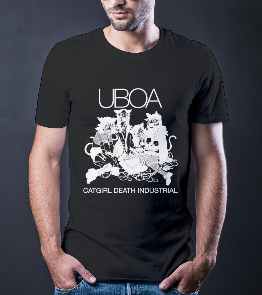 UBOA Catgirl Death Industrial White Text And Figures T-Shirt